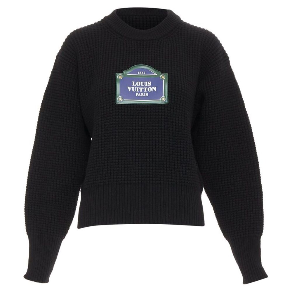 Louis Vuitton leather logo waffle knit sweater